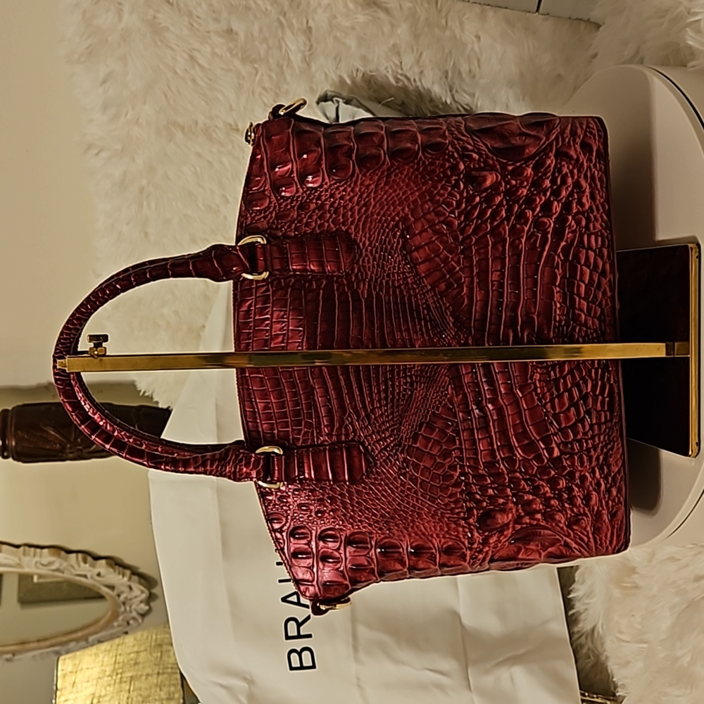 Brahmin Dixbury Satchel Pomegranate Melborne Leather Bag NWT and Long Strap - Picture 2 of 8